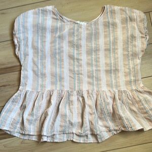 White and Blue Striped Peplum Blouse